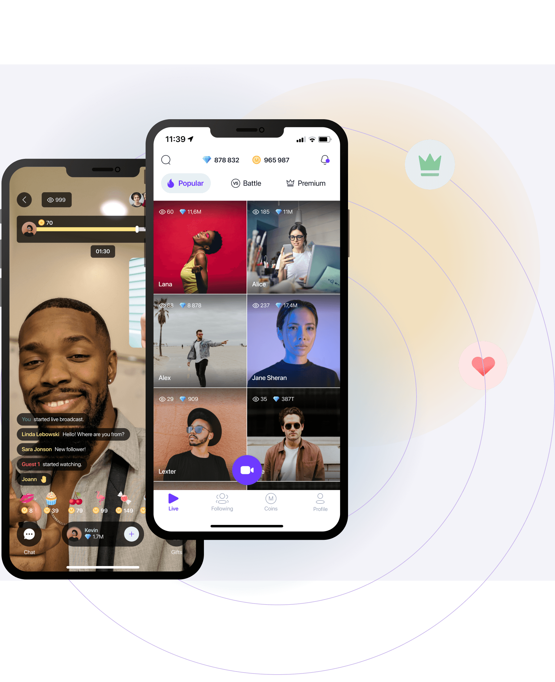 Live streaming: filters for video, chat, and video chat